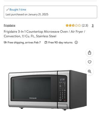 Frigidaire 3-In 1 Countertop Microwave Oven / Air Fryer
