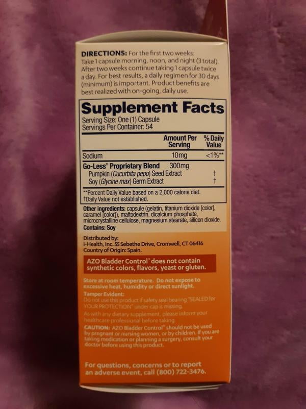 Azo Bladder Control With Go Less Reduces Occasional Urgency Amp Leakage 54 Ct Walmart Com Walmart Com