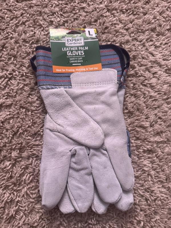 Expert Gardener Men's Gray Leather Palm Work Gloves Large with