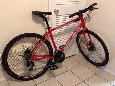 red hybrid bike
