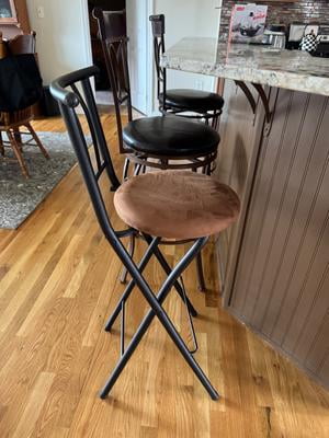 Mainstays Indoor Metal Folding Stool with Slat Back and Microfiber