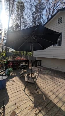 hampton bay 26 lbs. outdoor patio umbrella base in black 2.2m NALA Co coated finish resists weather Mainstays Outdoor 26lb Steel Round