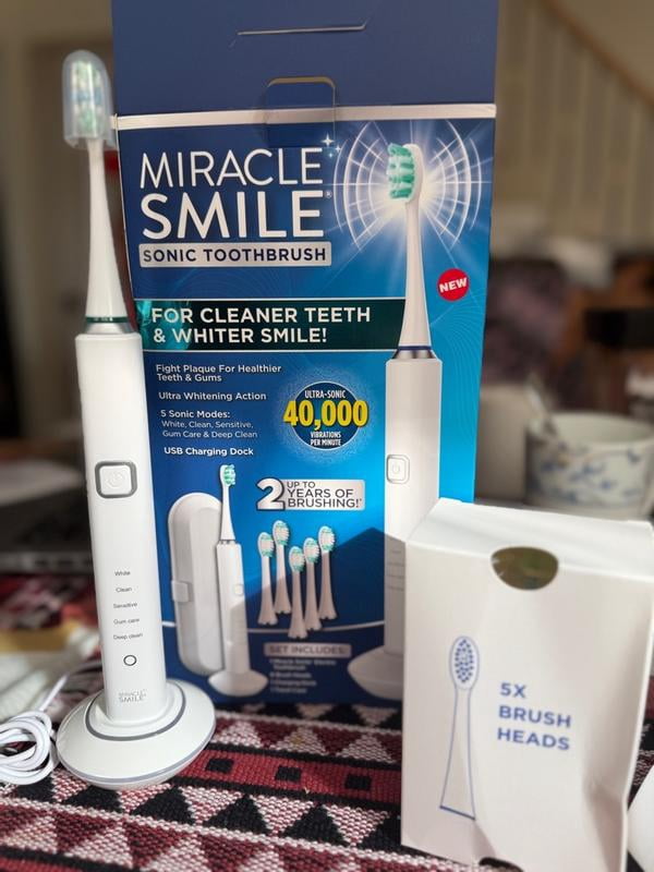 スマイルソニック Miracle Smile Sonic Toothbrush, 5 Speeds, USB Dock, 6 Brush Heads