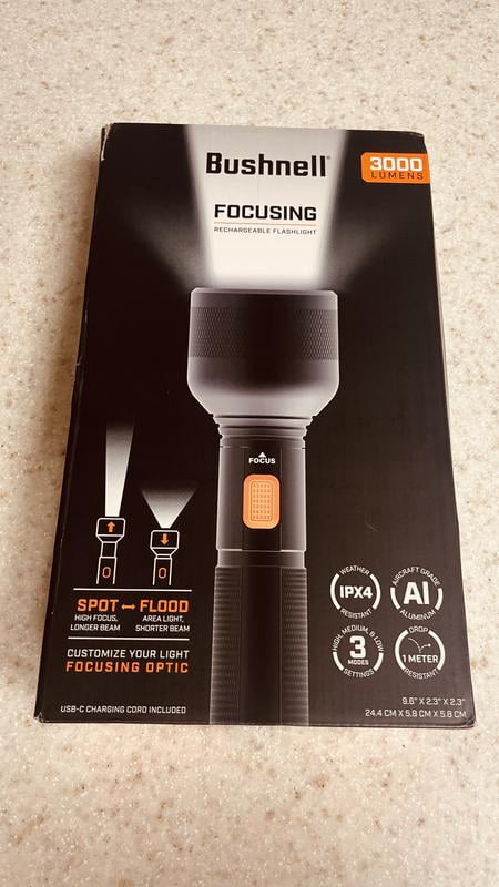 bushnell rechargeable flashlight 3000 lumens Bushnell Long-Range, 3000 Lumen LED Flashlight for Camping: Rechargeable,  Focusing & Weather Resistant