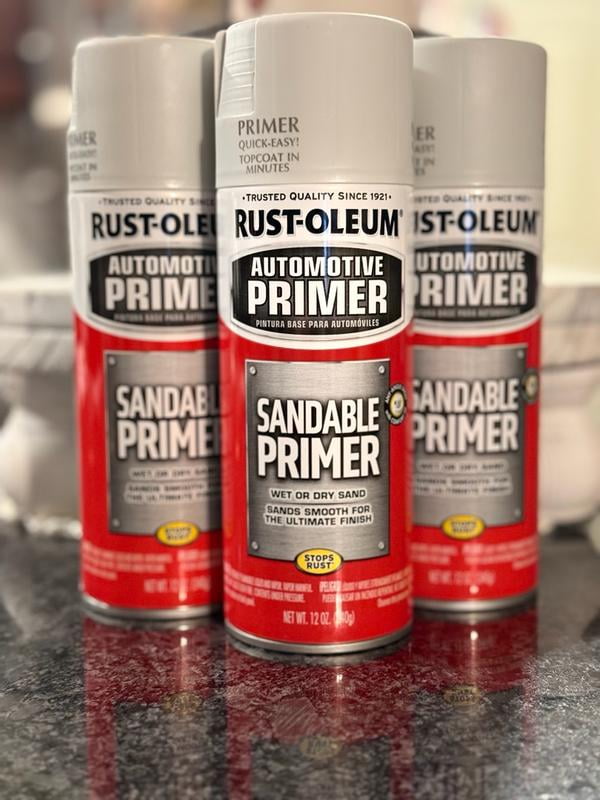 6 Pack, White, Rust-Oleum Automotive Flat Sandable Primer Spray