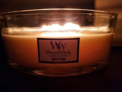 WoodWick Large Soy Scented Candle - Ellipse Shape, White Teak