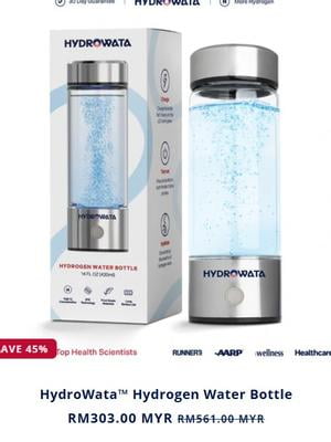 Hydrowata Hydrogen Water Bottle, 4000 Ppb H2next Hydrogen Water