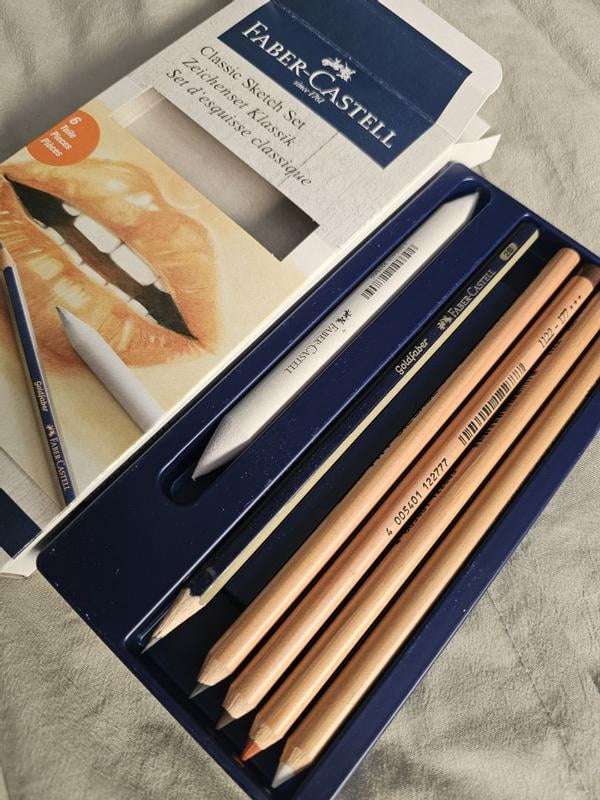 Faber-Castell Kit Fusain Goldfaber – 7 Pièces – Fusains Naturels, Crayon Pastel, Estompe Et Gomme Mie De Pain – Dessin Débutant