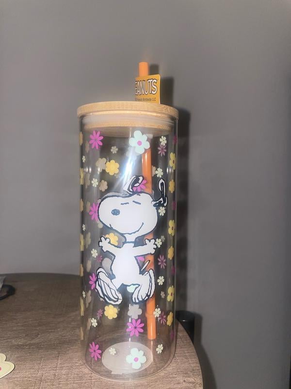 Peanuts Snoopy 22oz Glass Sipper Floral Cup - Walmart.com