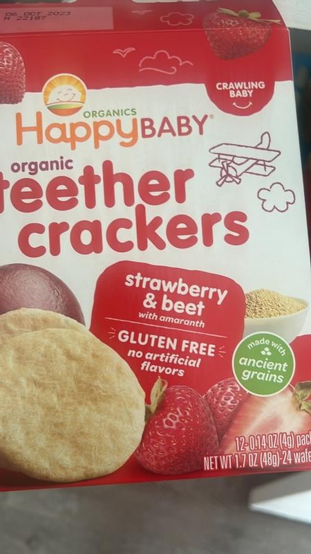 Happy Baby Organics Teether Crackers Strawberry Beet Organic Gluten Free Teething Snack Box of 12 2packs 24 wafers Walmart