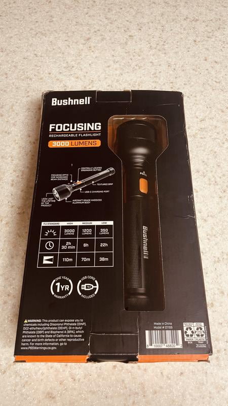 bushnell 3000 lumen rechargeable flashlight Bushnell Long-Range, 3000 Lumen LED Flashlight for Camping: Rechargeable,  Focusing & Weather Resistant