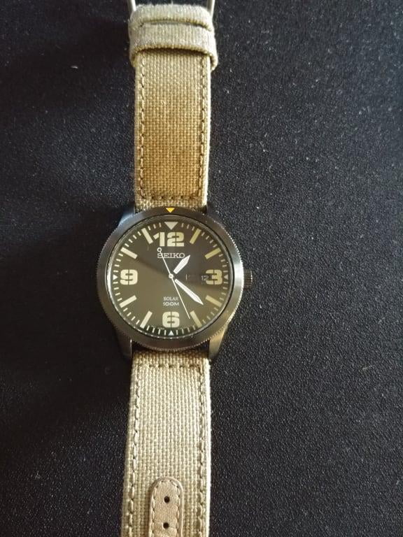 seiko men's beige nylon strap solar dress watch SRPG35  Seiko USA