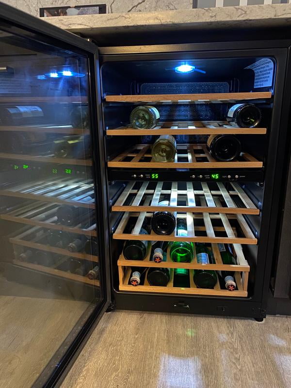 Ffwc3822qs Two Zone Wine Cooler With 38 Bottle Capacity Wooden Shelves Electronic Temperature Control Bright Lighting Stainless Steel Reversible Door And Front Window Walmart Com Walmart Com