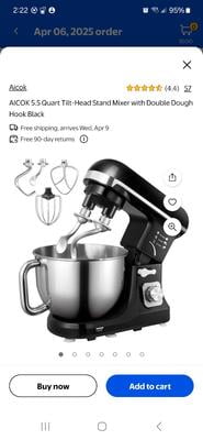 Aicok 5.5 Quart Tilt-Head Stand Mixer, 660W, 6 Speeds, Double