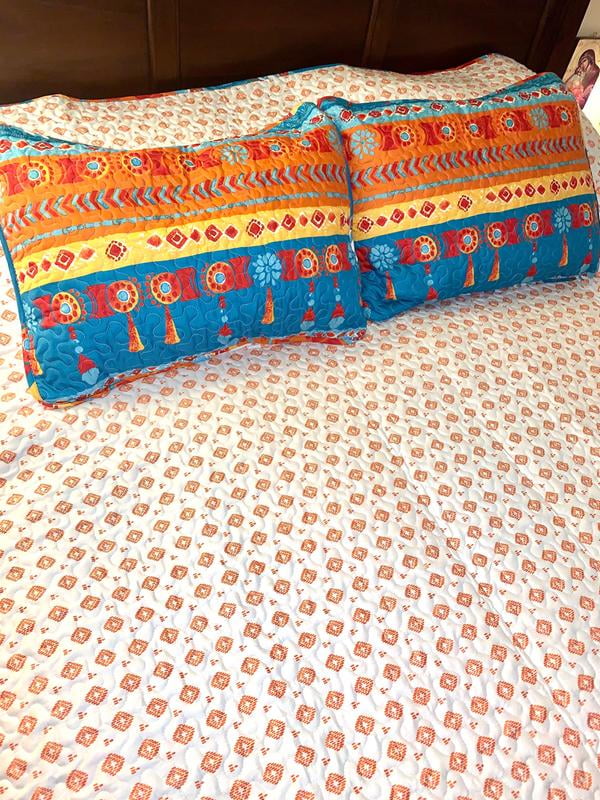 Trapunta Lush Decor 3 Pezzi Queen Size – Motivo Boho Acquerello Turchese