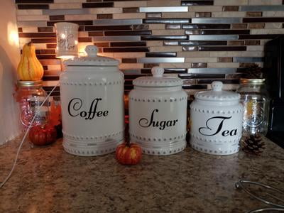 KOVOT 3 Piece Ceramic Canister Set for Storage - Ivory White