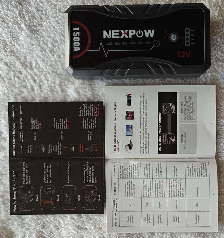 NEXPOW 1500A Peak Car Jump Starter, 12800mAh, 7.0L Gas/5.5L Diesel