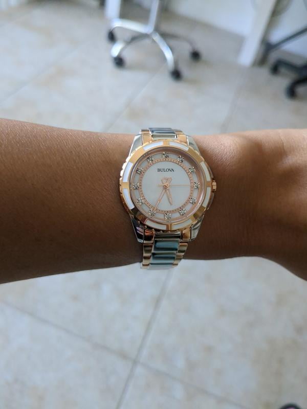 Bulova Mother of Pearl Diamond Dial Stainless Steel Ladies Watch 96P144 Walmart