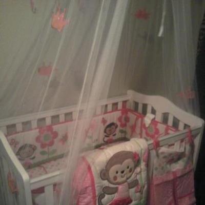 Carters Child Of Mine Baby Pink Ballerina Monkey Crib Bumper Pad Set Brand New 