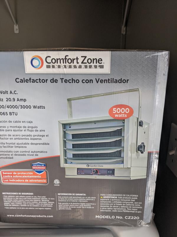 Comfort Zone Cz220 5 000 Watt Ceiling Mounted 3 Setting Fan Forced