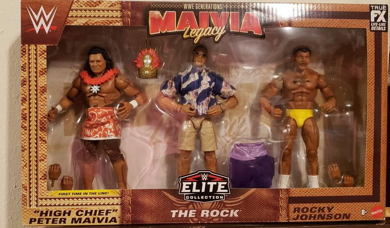 WWE, Elite Action Figure, The Rock Rocky Johnson Maivia 3-Pack