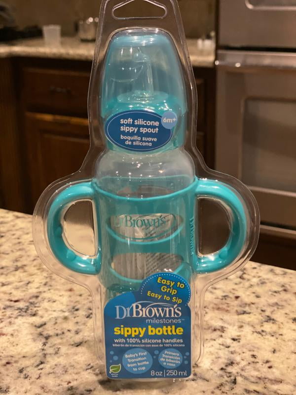 Dr Browns Dr Blue 8 Ounce Browns Sippy Spout Baby Bottle with Silicone Handle
