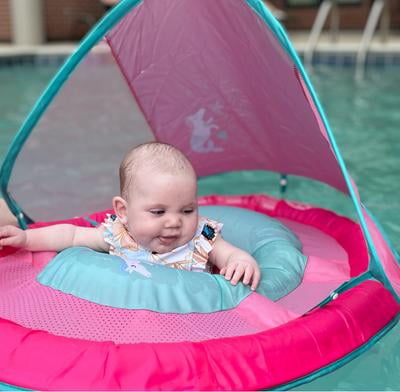 Flotador De Piscina Con Toldo Solar Swimways Para Bebés De 9 A 24 Meses – Inflable Con Asiento De Malla Y Válvula Hyper-Flate, Diseño De Sirena