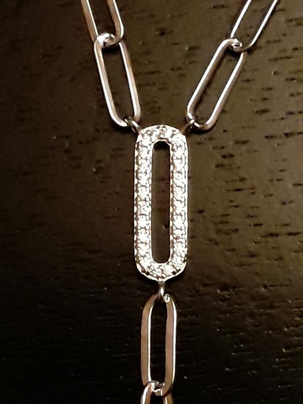 Forever Facets CZ Paperclip Lariat Necklace Hand Set in Sterling