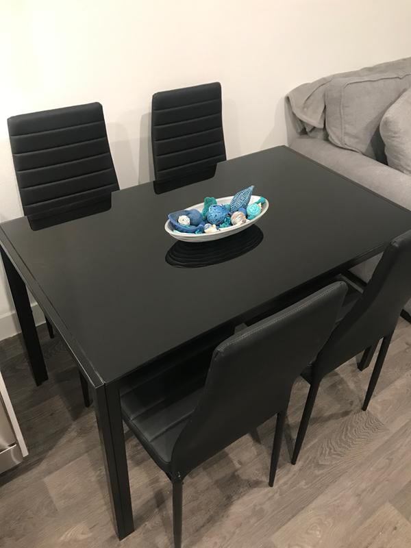 Dining Table And Chairs Set 4 Faux Leather Padded Chairs /& Rectangular Glass Dinning Tables With Modern Design Dinner Set Furniture For Home Office Black Table With 4 Black Chairs Kitchen