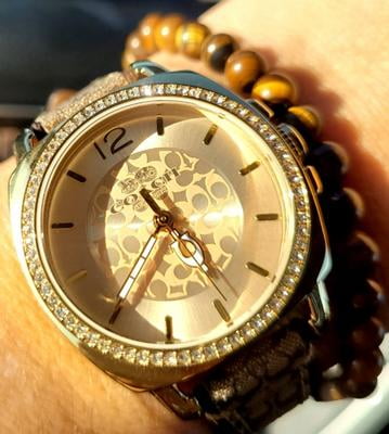 Coach Women's Gold/Khaki Signature Fabric Boyfriend Watch 34mm