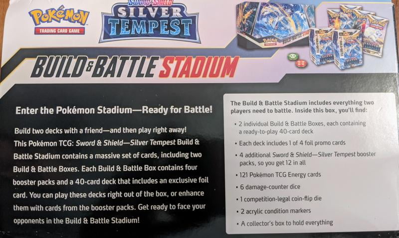 Pokemon Sword & Shield: Silver Tempest Build & Battle Stadium Box with Booster Packs & Deck - Walmart.com Pokemon Sword & Shield: Silver Tempest Build & Battle Stadium Box with Booster Packs & Deck - Walmart.com