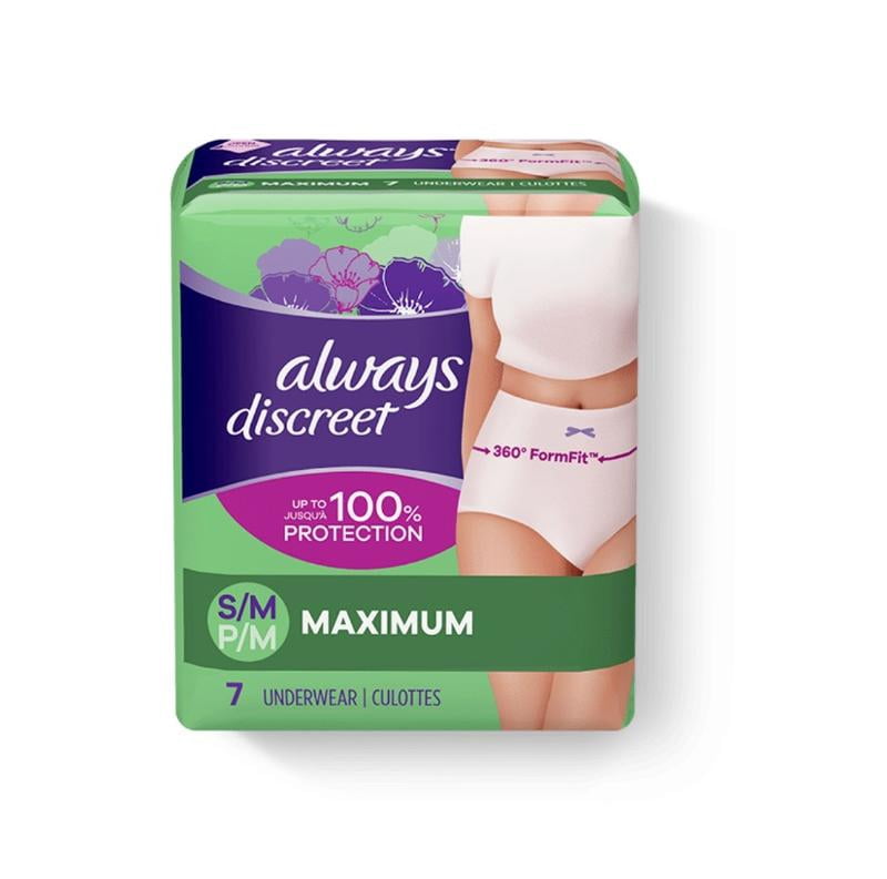 Always Discreet Adult Incontinence Underwear for Women, Size S/M