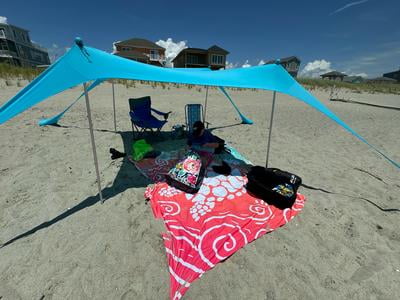 SUN NINJA 7x7.5 Outdoor Pop Up Beach Tent With Shovel, Pegs