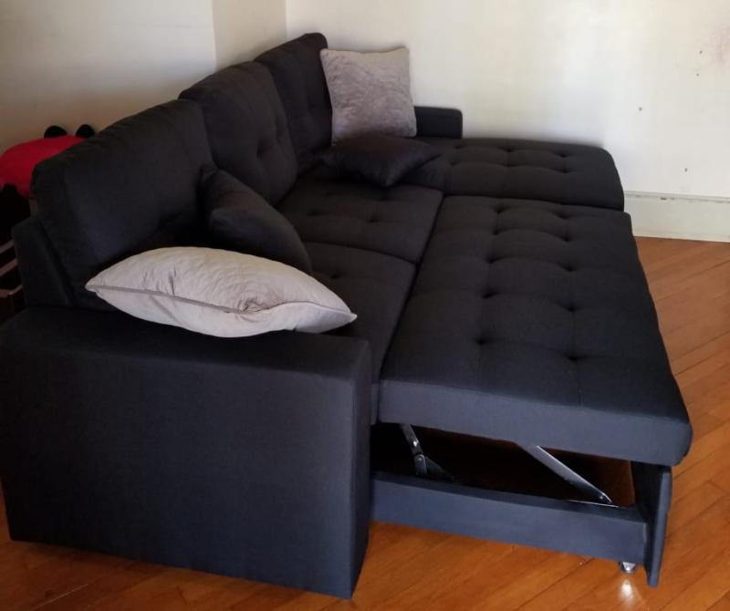 Darwin Sectional Sofa With Storage And Pull Out Bed Gray Baci Living Room