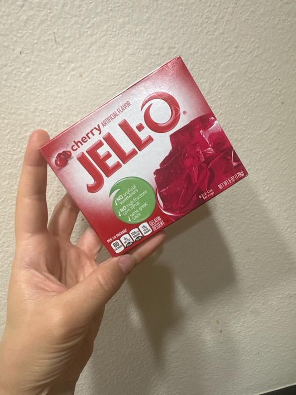 Jell-O, Cherry Gelatin Dessert Mix, 3 oz Box, Artificially