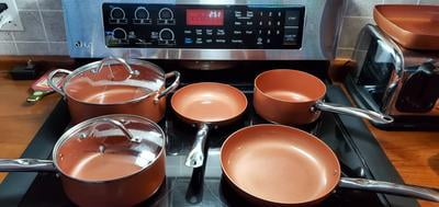 Clockitchen Pots and Pans Set, Cookware Copper Pan Set, Nonstick Ceramic Coating, Saute Pan, Saucepan Stockpot with Lid, Fry Pan, 10pcs