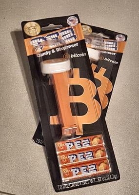 Limited Edition Bitcoin PEZ Dispenser with Candy and Single Refill