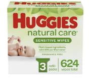 624 Total Wipes Sensitive HUGGIES Natural Care Unscented Baby Wipes 3 Refill Packs 