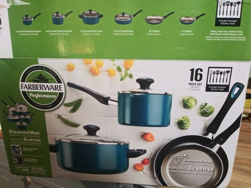 Neuvo / New Farberware 16 Piece High Performance Nonstick Pots And Pans  Cookware Set Teal for Sale in Pomona, CA - OfferUp