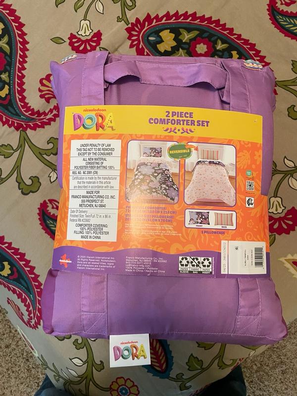 Dora Kids 2 Piece Blue Pink Floral Reversible Comforter and
