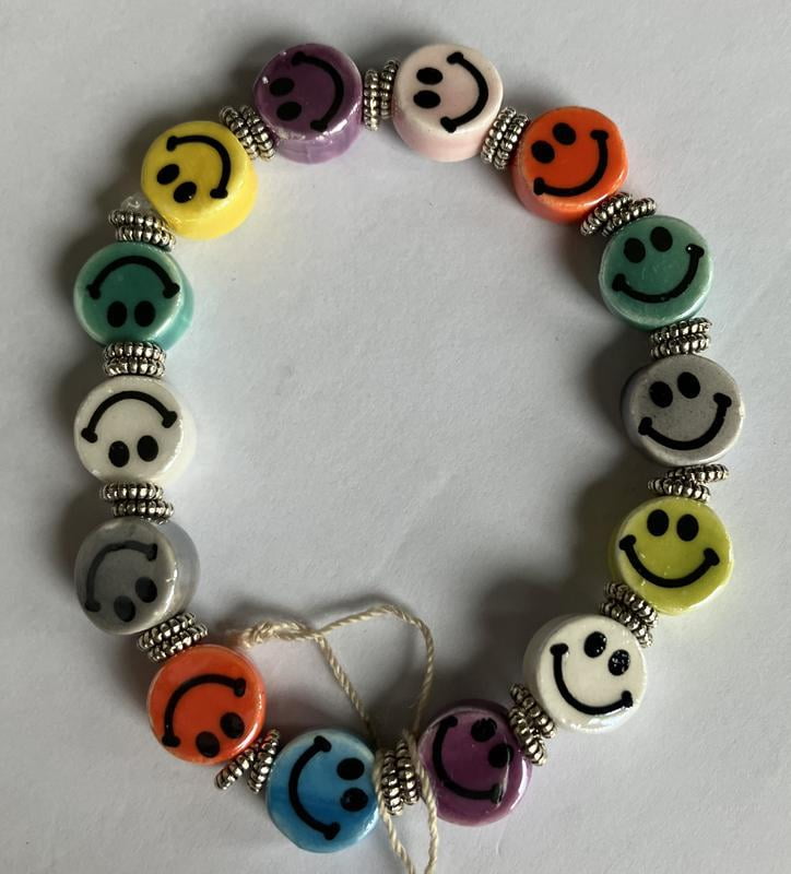 Multicolor Ceramic Smiley Face Beads - 7.5mm by Bead Landing
