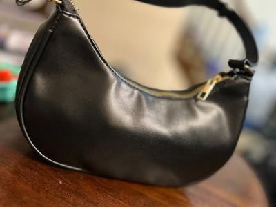 TSV Small Leather Shoulder Bag, Black Handbag with Zipper Closure