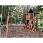 KidKraft Raptor Trail Wooden Outdoor Swing Set with Wavy Slide and Rock ...