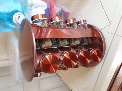 Creative Home 50270 Set of 6 Glass Spice Bottle Jar with Copper Finished Rack Organizer
