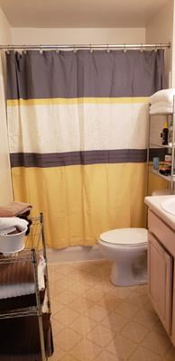 510 Design - Donnell Embroidered and Pieced Shower Curtain with Liner, Yellow/Gray, 72x72