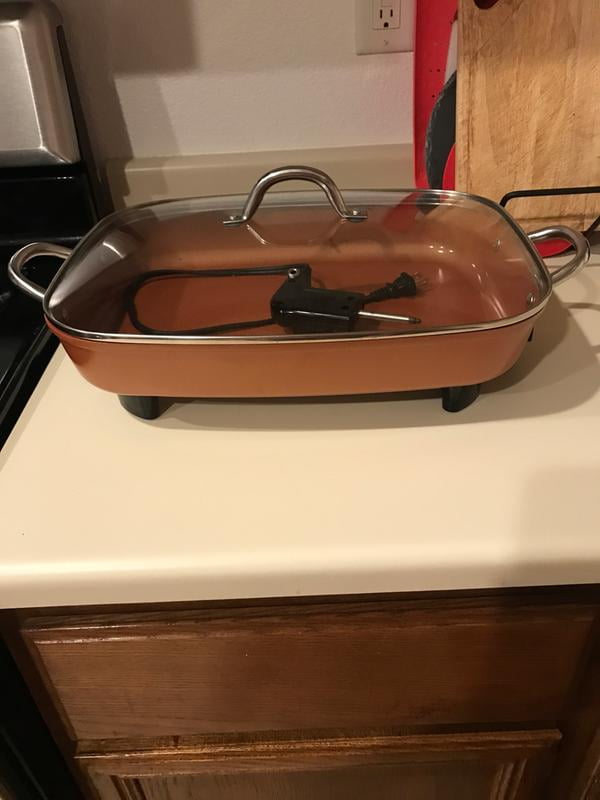 Copper Chef Deluxe 16 Electric Skillet with Stainless Steel Handles-  Buffet Server - For Steaming, Sauteing or Frying