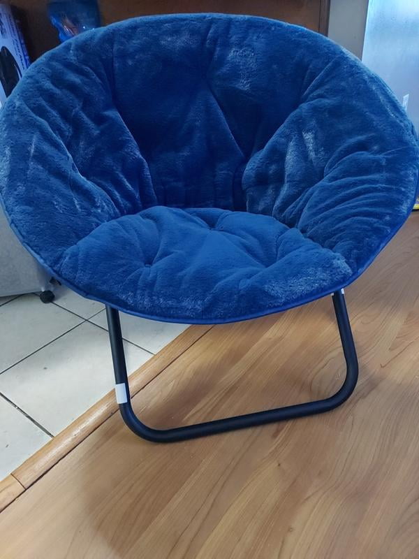 Urban Shop Navy Faux Fur Saucer Chair - Comfy Foldable Lounge Chair For Bedroom Or Dorm (29x32x22 Inches)