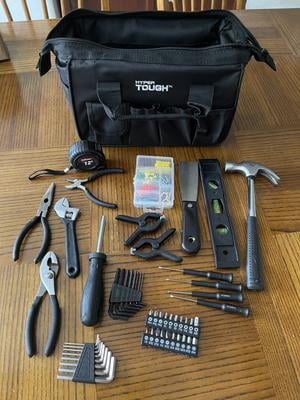 Hyper Tough 89-Piece Household Set with 12-Pocket Tool Bag, Black