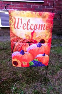 Anley Herbst-Gartenflagge 'Kürbis Im Füllhorn' – Doppelseitig, Wetterfest, 12,5x18 Zoll, Für Garten-Deko