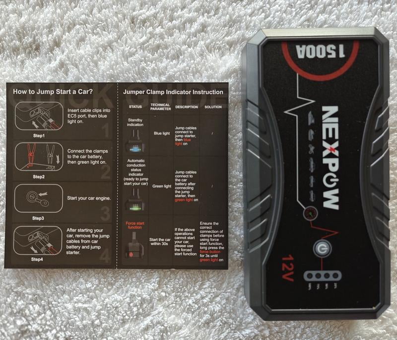 NEXPOW 1500A Peak Car Jump Starter, 12800mAh, 7.0L Gas/5.5L Diesel